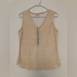 LuLaRoe Rachael V-Neck Zipper Sleeveless Top — yellow, black/gold zip, size XXS